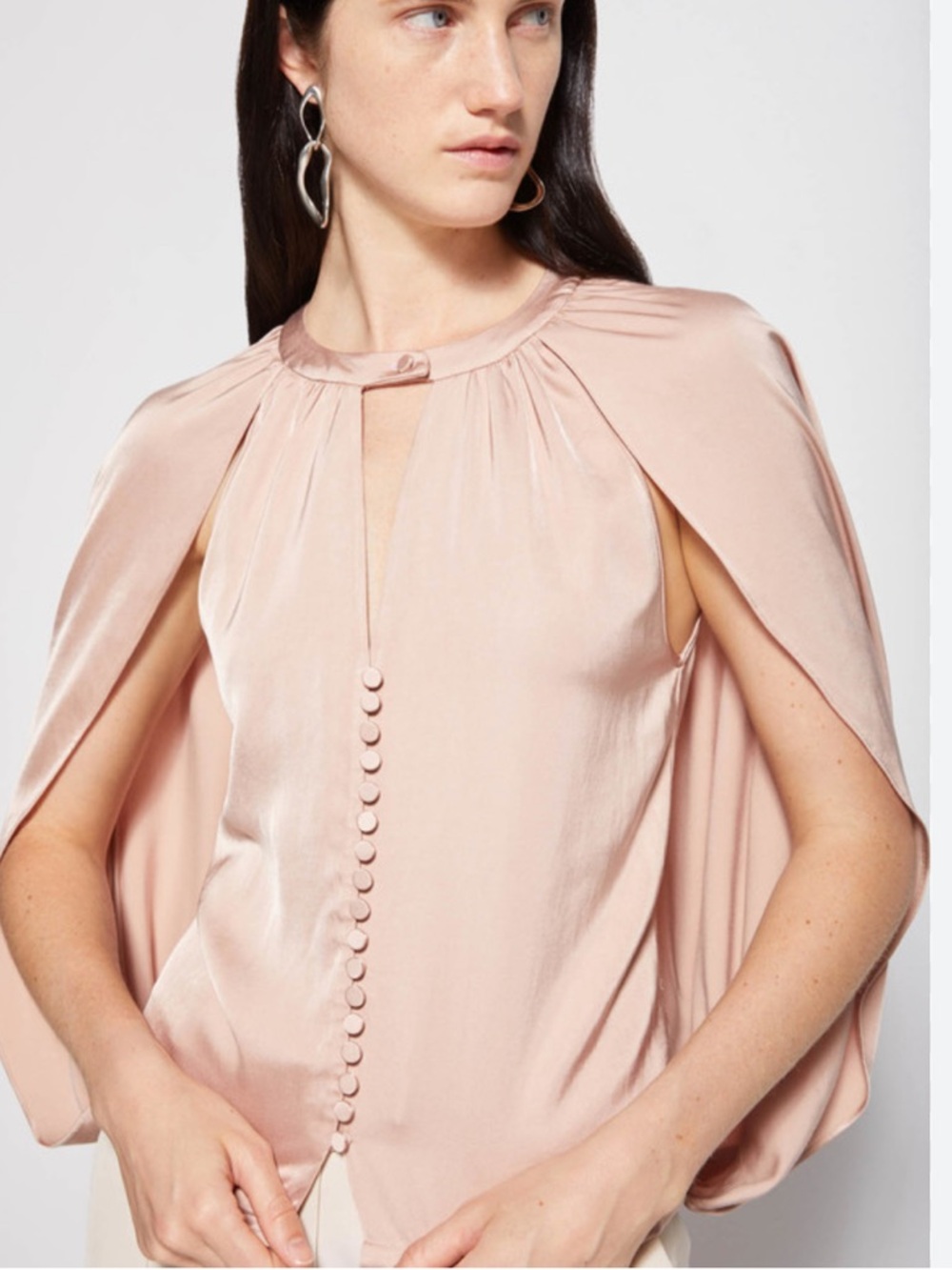 Jonathan Simkhai Blush Satin Cape Button-Front Top